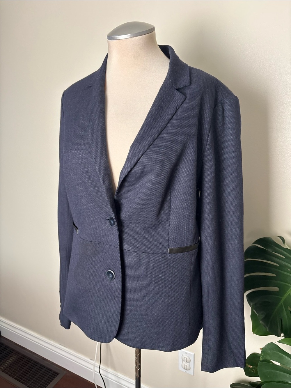 Classic Navy Women’s Mexx Blazer - Tailored with leather detailing on the pocket